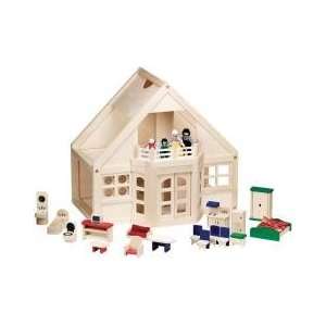   Doug Portable Furnished Wooden Dollhouse   Ages 3+: Everything Else