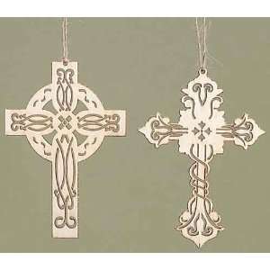Club Pack of 24 Carved Wooden Religious Cross Christmas Ornaments 3.75 