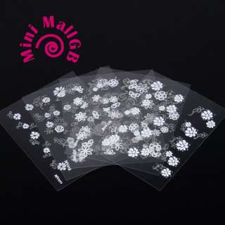 30 NAIL ART 3D STICKERS SILVER WHITE FLOWER FRANGPANI  