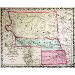  Johnson 1860 Antique Map of Nebraska, Dakota, Colorado 