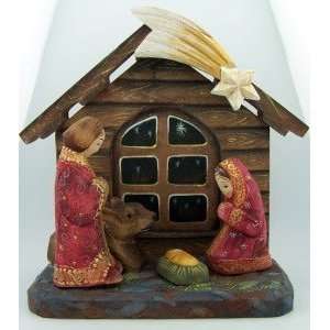   Hand Carved Russian Nativity Scene Set & Wood Stable