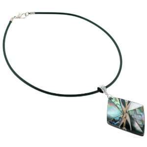  Abalone Diamond Pendant with 18 Length Rubber Choker 