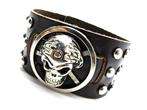 Mens PUNK Alloy skull Charm Genuine leather bracelet  