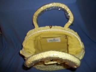 Vintage MARCHIONESS 60s Pale Yellow Rafia Handbag Purse  