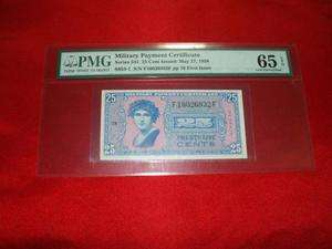 Military Pay Cer (MPC) 25 Cents PMG 65 Gem UNC EPQ First Issue 