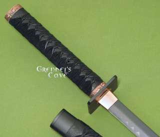 Japanese NINJA SWORD Sharp Black Steel Blade Leather  