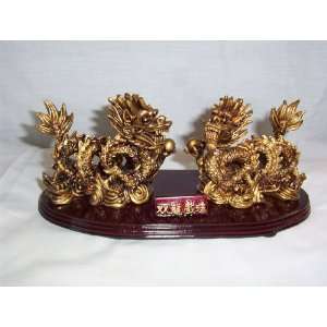  Golden Double Dragons with Plaque 