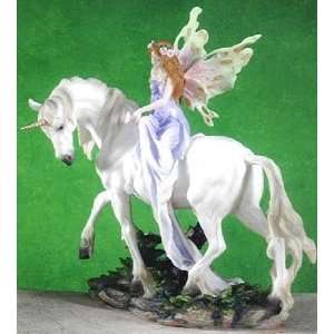  Winter Fairy Fairies on Unicorn X Large Statue Figurine 