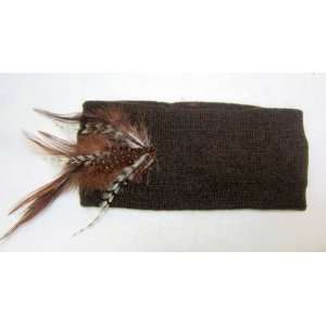  Black Winter Knit Ear Warmer Headband with Brown Grizzly 