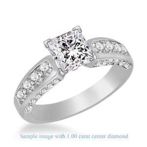Princess Cut Diamond Ring Accenting Sidestones in Platinum (1 7/8 cttw 