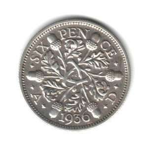 1936 U.K. Great Britain England Sixpence Coin KM#832   50% 