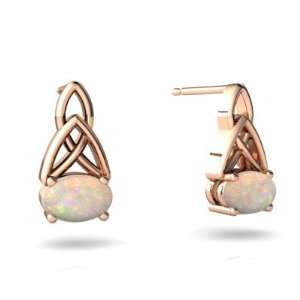    14k Rose Gold Oval Genuine Opal Celtic Knot Earrings: Jewelry