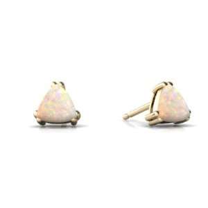    14K Yellow Gold Trillion Genuine Opal Stud Earrings: Jewelry