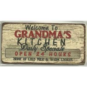 Aged Magnetic Wood Sign Saying, Welcome To GRANDMAS KITCHEN Daily 