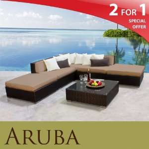  ARUBA OUTDOOR WICKER PATIO 6 PIECE SET TAUPE FREE EXTRA 