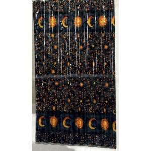  Celestial Vinyl Shower Curtain Navy   Sun Moon Stars: Home & Kitchen