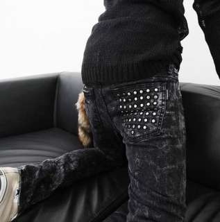 2012 Mens Korean Personality Rivet Slim Jeans Pants 3158  