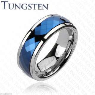Tungsten Carbide Blue IP Multi Facet Prism Cut Spinner Mens Ring 