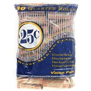  25 Bags of 36 Quarter Roll Coin Wrappers