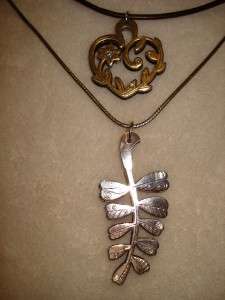   GRETEL 2 Necklaces in 1 Silver/ Wood Leaf Vine & Heart W/Crystals NWT