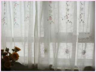 Vintage Pink Rose Embroidery 3D Flower Crochet Curtain + Tieback
