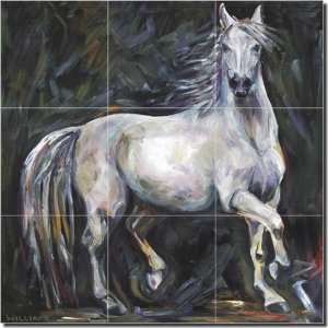White Mare by Diane Williams   Horse Equine Ceramic Tile Mural 18 x 