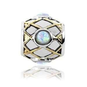   and 18k Yellow Gold Accent with White Lab Opal , Fits Pandora Bracelet
