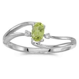   White Gold August Birthstone Oval Peridot And Diamond Wave Ring