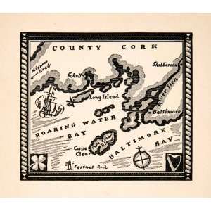 : 1930 Lithograph Treasure Map Roaring Water Bay Ireland Long Island 