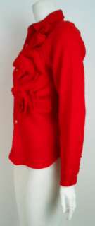 COMME DES GARCONS Red Wool Blouse/Tattered Floral Applique SALE 