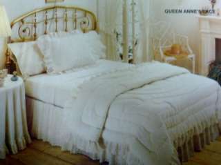 NEW QUEEN ANNES LACE SHABBY CHIC WHITE KING 14 DROP FITTED BED RUFFLE 