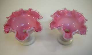 Fenton Peach Crest Console Set Milk Glass Candle Holders Candlesticks 