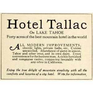  1915 Ad Mountain Hotel Tallac Lake Tahoe Amenities Lodging 