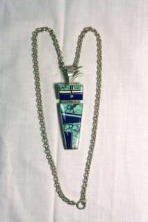 BEAUTIFUL MODERNIST NECKLACE w/ INLAID DROP PENDANT BROOCH LARRY 