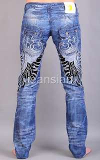 3mu Mens Designer Jeans Pants Denim Stylish Washed Wing W28 30 32 34 