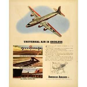  1945 Ad American Airlines Inc US Map National Route 
