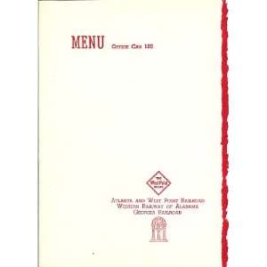  Atlanta and West Point Railroad Menu Cover for Office Car 