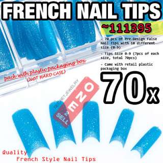 24 Glitter Pre Design 70 pcs Set French Acrylic Half False Nail Tips 
