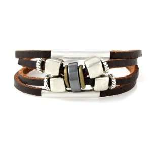  Cube Design Leather Zen Bracelet   Adjustable, Fits 5.5 to 