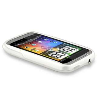   White TPU Rubber Skin Case Cover+Car DC Charger+LCD For HTC Wildfire S