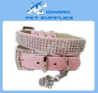 Croc Dog Cat Crystal diamond collar dog collar pu leash  