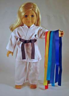 Doll clothes fits 18 American Girl ** Karate Set w/ 7 Belts Outfit 
