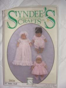 SYNDEES CRAFTS 12 BABY DOLL #24020 CLOTHES UNCUT SEW  