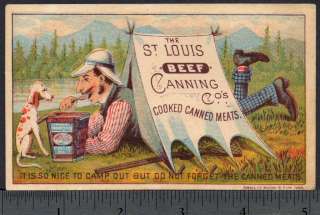 Hunting Dog tent CAMP gun St Louis Beef MEAT Trade Card  
