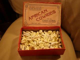 RARE ANTIQUE AFRICAN COWRIES CARD GAME COUNTERS FULLBOX  