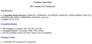 Compaq Presario A900 C700 G7000 laptop CPU Cooling fan  