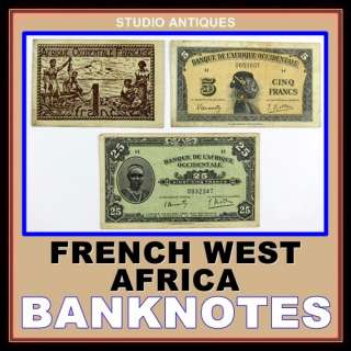 FRENCH WEST AFRICA 3 Banknotes PAPER MONEY 1942 Currency WW2 WWII 1 5 