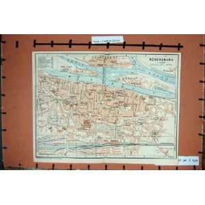    MAP 1914 GERMANY STREET PLAN REGENSBURG DONAU RIVER