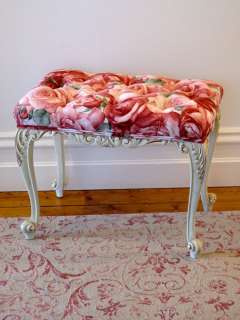 Vintage Louis style rose strewn dressing table stool.  