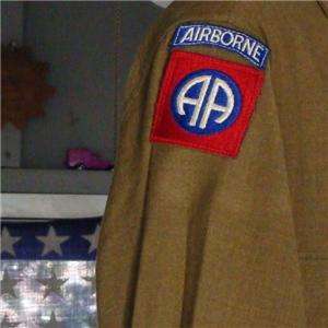 WW2 AIRBORNE SHIRT W/82ND ABN & ABN CMD PATCH & STERLING WING ON 505 